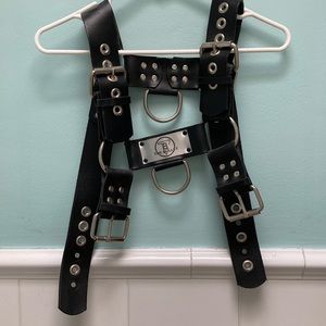 Heavy black leather harness